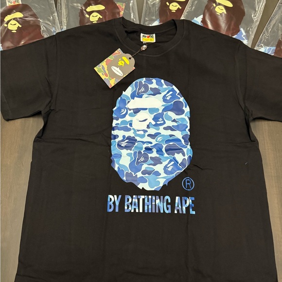 Bape Black Tee with Blue Camo Ape Graphic - Picture 1 of 4